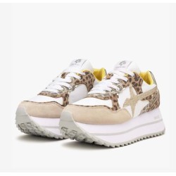 Platform Animalier gold suede and nylon sneakers W6yz